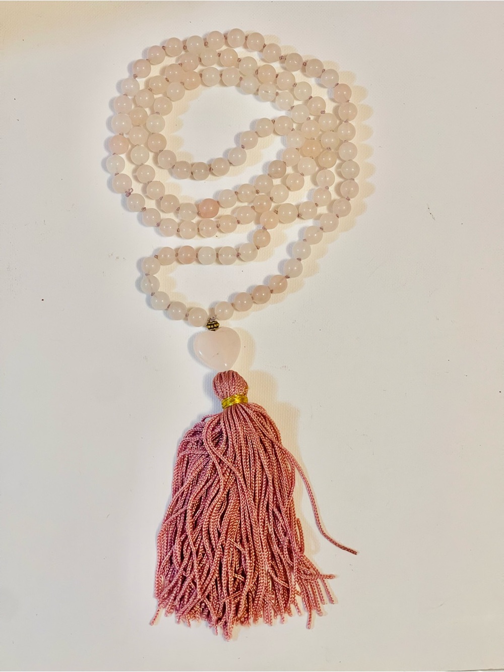 Pink Rose Quartz gemstone mala necklace 108 beads meditation prayer
Yoga